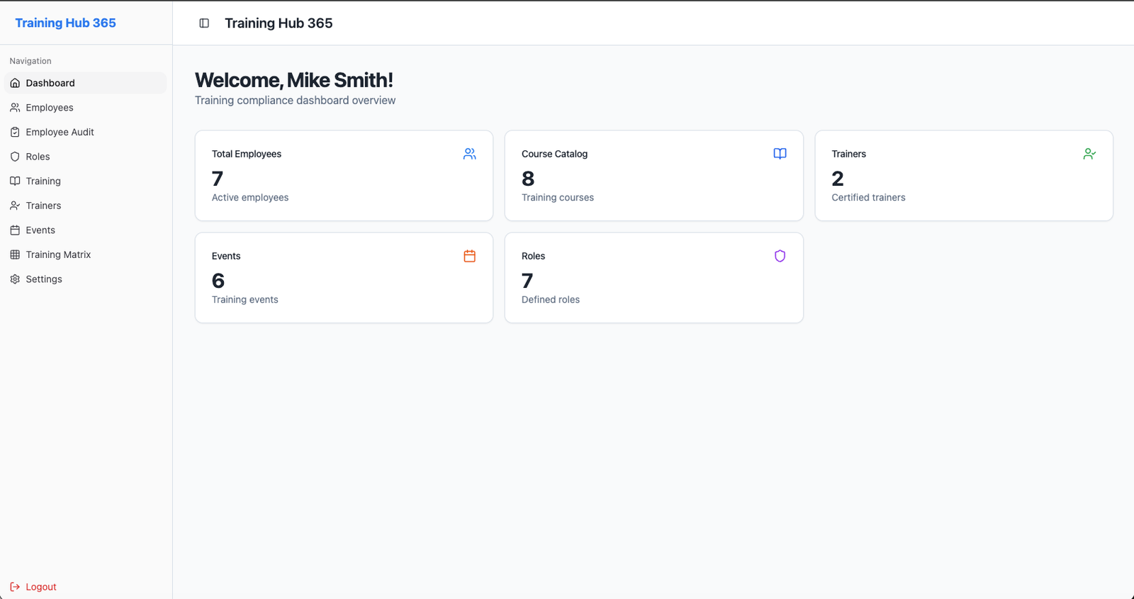 Training Hub 365 dashboard